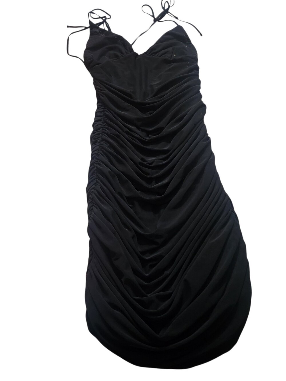 Aritzia Wilfred Bodycon Black Ruched Slip Dress with Tie Straps